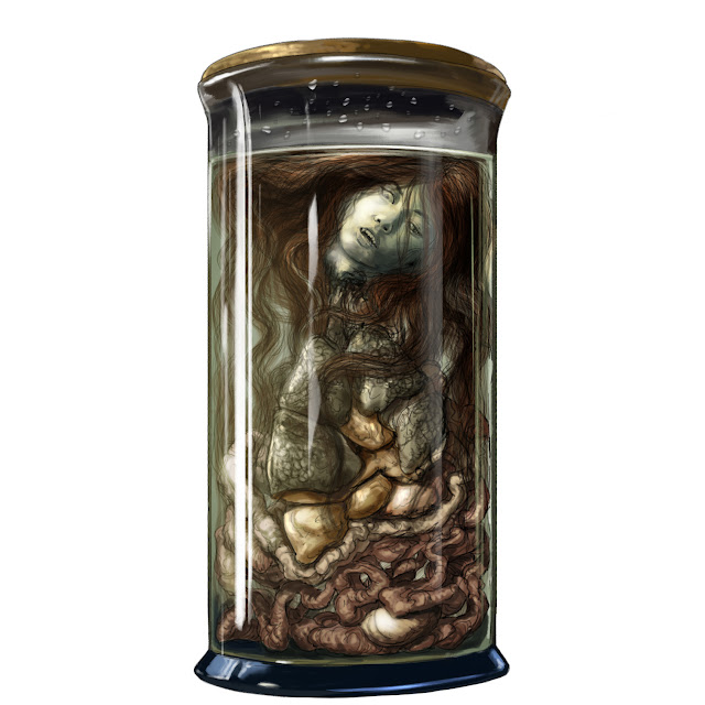 Kurt Komoda's illustration of a penanggalan in a specimen jar