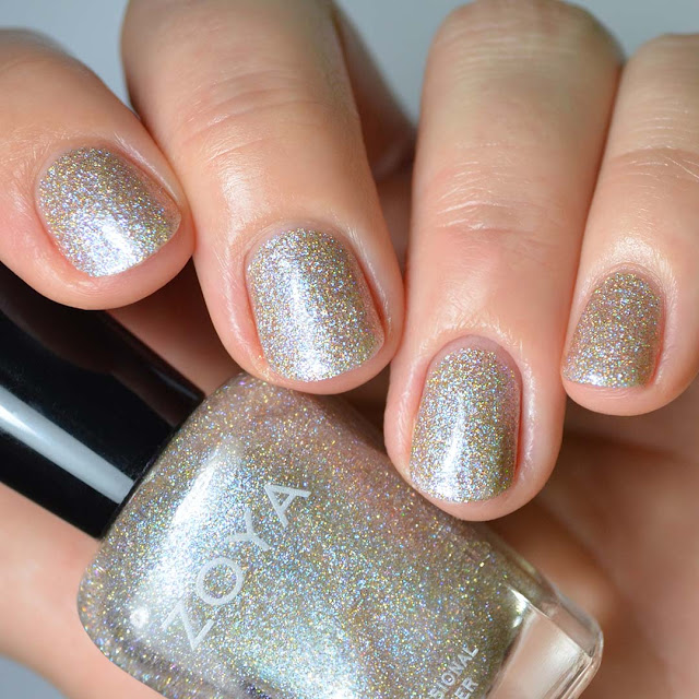 silver holographic nail polish with shimmer swatch