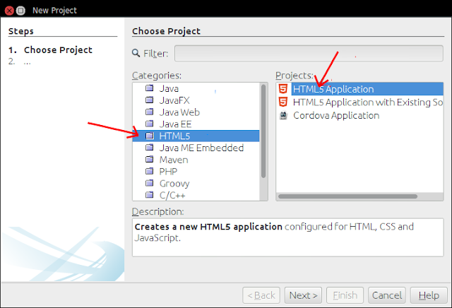 Kotak dialog pengaturan proyek baru aplikasi HTML5 di NetBeans IDE 8.0