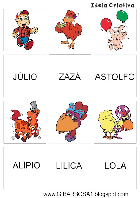 Jogo Memória Figura e Nome Turma do Cocoricó