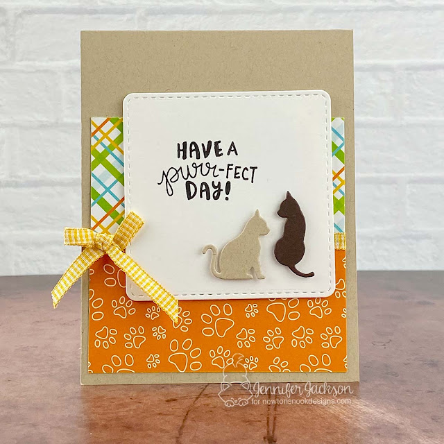 Purr-fect Day Card by Jennifer Jackson | Cat Silhouettes Die Set, A Cat's Life Paper Pad, Frames Squared Die Set and Cat-itude Stamp Set by Newton's Nook Designs #newtonsnook