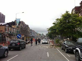 Buildings damaged ..strong earthquake