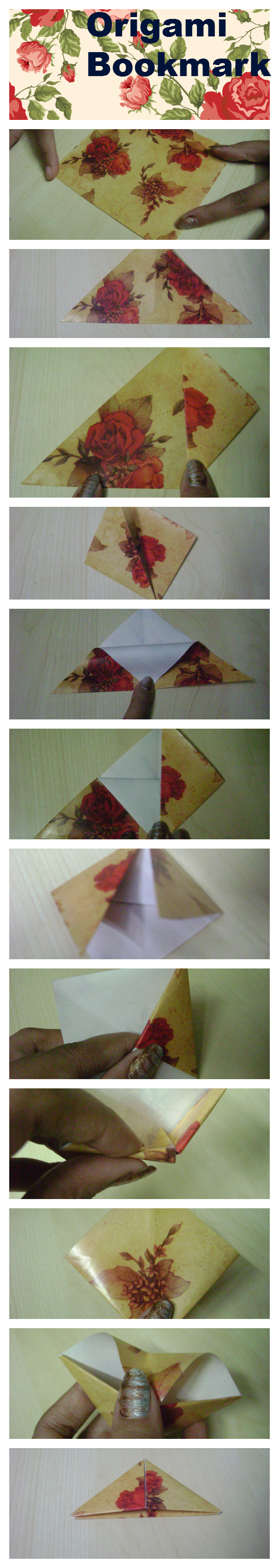 Step by step diy craft tutorial on how to make origami bookmark