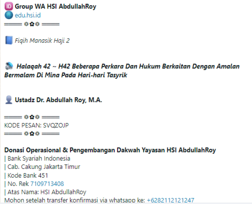 Halaqah 42 ~ Silsilah Manasik Haji HSI | Beberapa Perkara Dan Hukum Berkaitan Dengan Amalan Bermalam Di Mina Pada Hari-hari Tasyrik