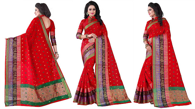 HashTag Fashion Self Design Kanjivaram Cotton Silk, Cotton, Silk Saree  (Red)