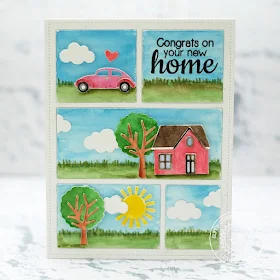 Sunny Studio Stamps: Comic Strip Everyday Dies Congrats On Your New Home Watercolored Card by Lexa Levana