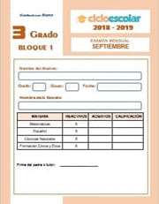 Examen del Bloque I Tercer grado  2018-2019