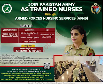 Pakistan Army Army Nurse job 2024