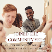 Group of men and women in background.  Text reads, "Joined The Community Yet?  Fill out a contact form on the website to join the mailing list."