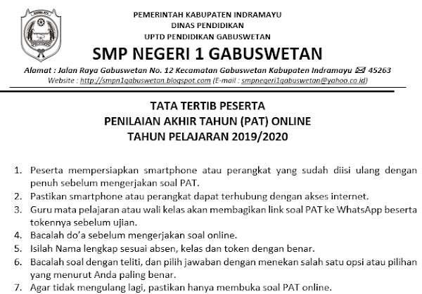 Tata Tertib Penilaian Akhir Tahun Online SMP/MTs Tahun Pelajaran 2019/2020