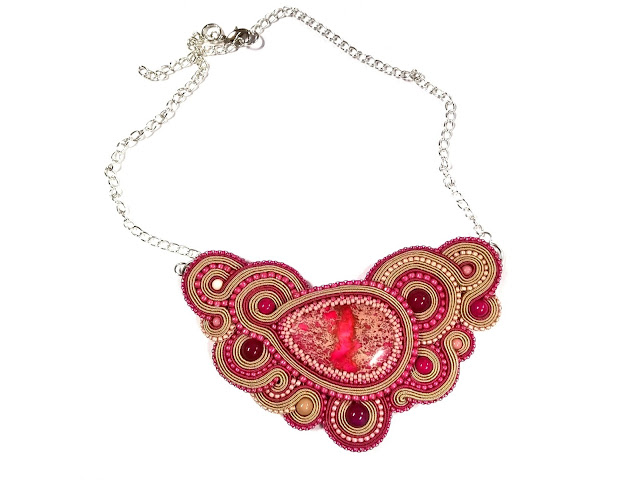 small soutache necklace elegant soft pink beige