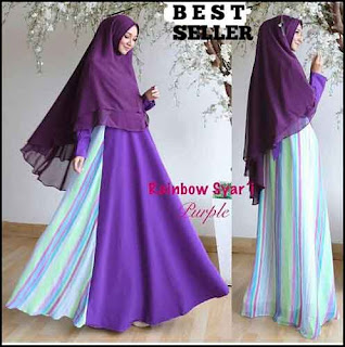 Jual Online Gamis Pesta Rainbow Syar'i Bahan Ceruti