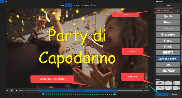 testo sulla clip video