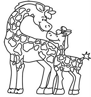 Dibujo de jirafa mama y jirafa bebe para colorear﻿