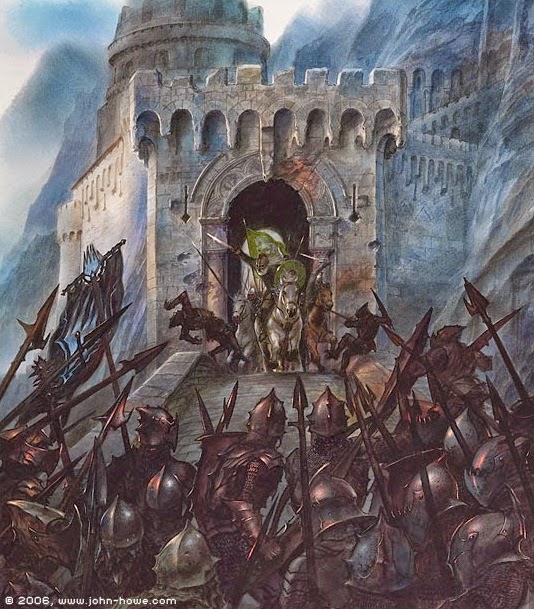 O rei Théoden e os seus cavaleiros avançam sobre as tropas de Isengard