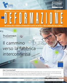 Deformazione 229 - Aprile 2017 | ISSN 1973-7270 | TRUE PDF | Mensile | Professionisti | Lamiera | Laser | Materiali
Strumento utile per il lavoro di chi ha fatto della lamiera il fulcro della propria attività, Deformazione è la più aggiornata rivista tecnica specializzata sulla lavorazione della lamiera e su tutte le altre tecniche di deformazione plastica dei metalli. La rivista, segue da vicino uno dei comparti industriali della macchina utensile più vivaci e dinamici, caratterizzato da una costante evoluzione e un continuo rinnovamento tecnologico che Deformazione, cronista attenta di ciò che accade nel proprio settore di riferimento, racconta ai lettori con competenza e obbiettività, in un linguaggio consono ma semplice. I contenuti della rivista sono il frutto delle esperienze dirette maturate dalla redazione a stretto contatto con i costruttori e i lettori che sono i veri protagonisti del settore, ognuno con la propria storia e il proprio bagaglio di esperienze, competenze e applicazioni. Ampia la tipologia degli argomenti trattati, che spaziano dal taglio dei formati lamiera con tecnologia laser, plasma e water-jet, alle tecniche più convenzionali come lo stampaggio a freddo e a caldo, la piegatura e la saldatura con processi MIG/MAG, TIG e laser.