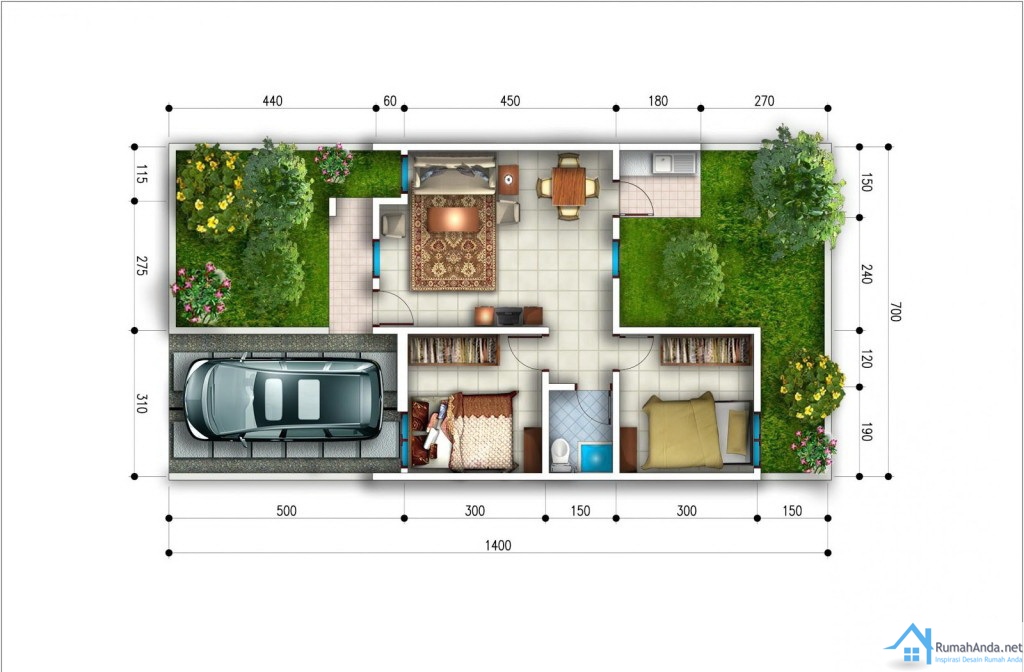 Desain Denah  Rumah  Minimalis  9x10  Type 45 2019