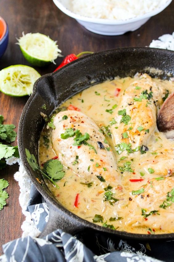 Creamy Coconut Lime Chicken Breasts - a one pan, Whole 30 approved dish made with only a handful of ingredients. #DairyFree + #Paleo + #GlutenFree #paleodinner #healthydinner #chickendinner #chickenbreast