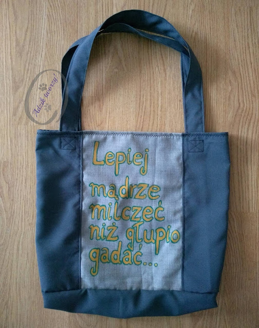 Materiałowa torba handmade ze śmiesznym napisem ręcznie malowana - Adzik-tworzy.pl