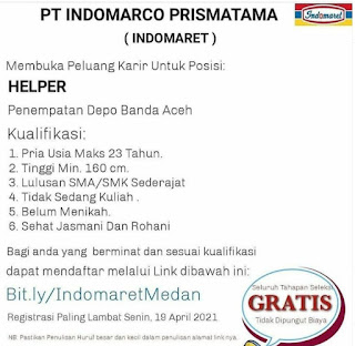 Lowongan Kerja Indomaret Medan Penempatan Banda Aceh