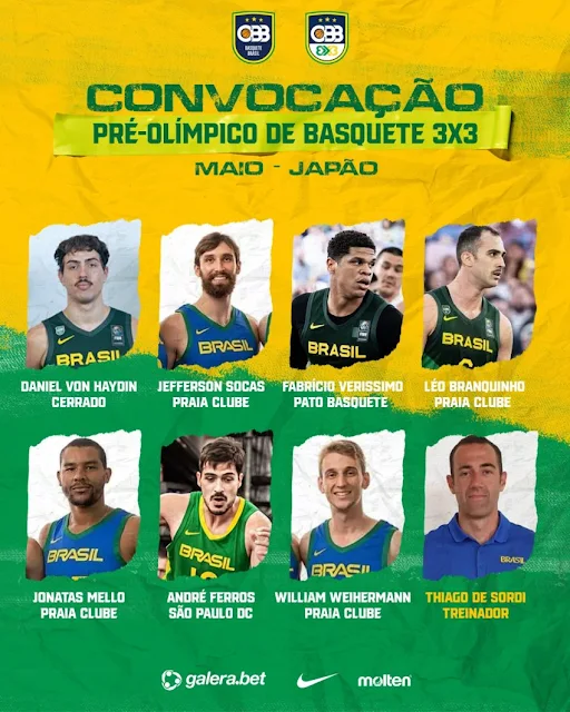 Brasil convoca seleção masculina de basquete 3x3 para treinamento visando Pré-Olímpico no Japão