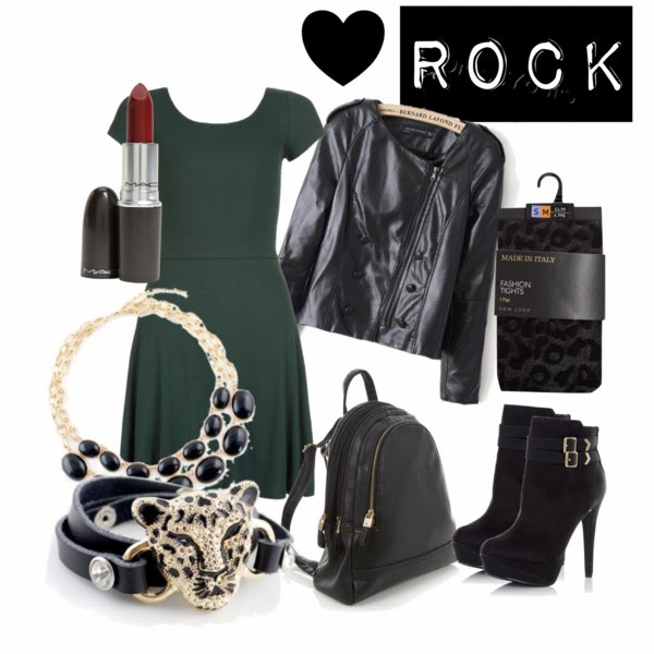 rock outfit with green romantic dress by new look