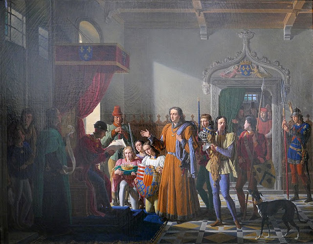 quadro de Luís XI recebendo o ato de doação da Provence