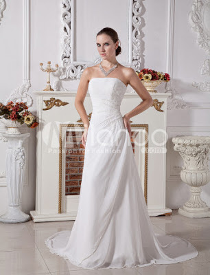 Blanc Elegant A-ligne bretelles robe de mariée perles