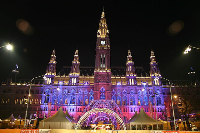 The City Hall of Vienna - Austria (At Night With Colorful Lights)
