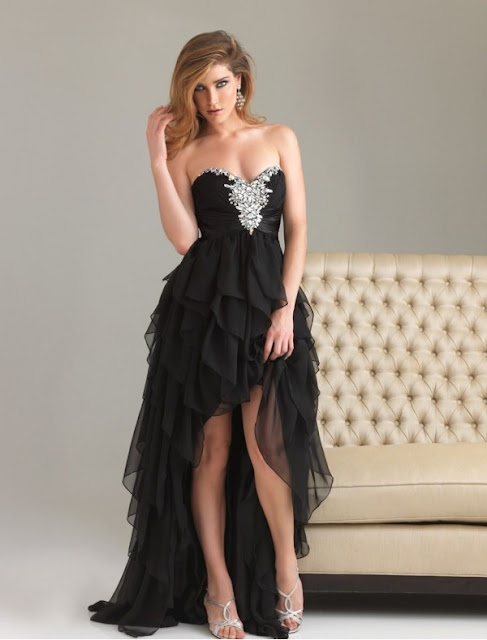 Chiffon Sweetheart Strapless Neckline Column Prom Dress with Ruffle High-Low Skirt