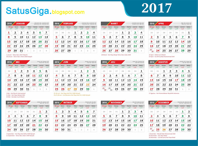 KALENDER 2017 DAN HARI LIBUR NASIONAL - SatusGiga