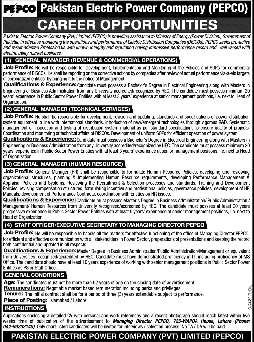 Latest Jobs in Pakistan Electric Power  Company PEPCO May 2021 in Pakistan