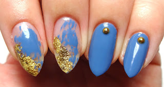 Blue Abstract Nails with Gold Accents