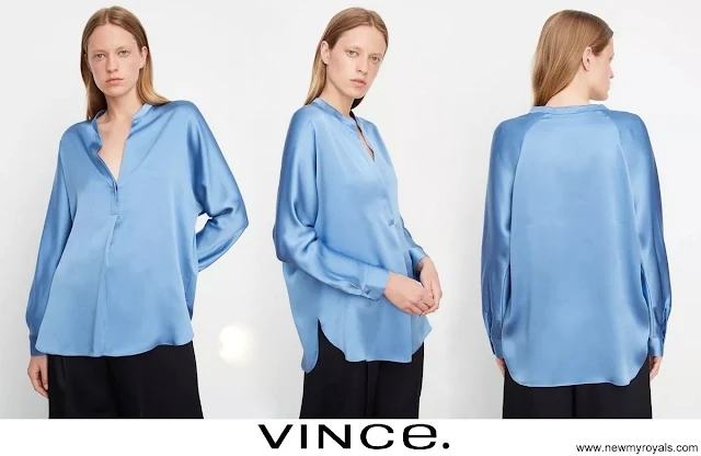 Duchess of Edinburgh wore Vince Silk Satin Band Collar Blouse