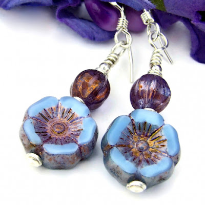 pansy pansies handmade dangle jewelry sky blue purple sterling