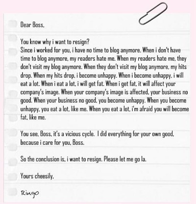 Infinite Posts: Bloger funny resignation letter