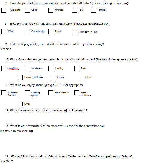 Alannah hill survey for market research