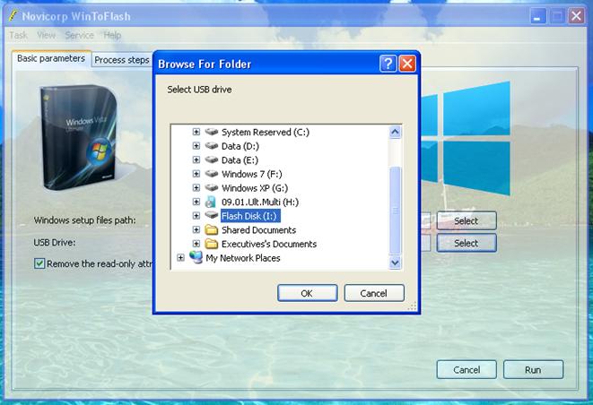 Install Windows 7 From USB, Choose Drive Flash Drive