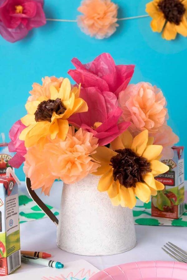 Decoration with colorful tissue paper flowers