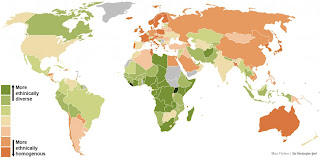 Mapas Com Níveis de racismo e diversidade étnica em diferentes países