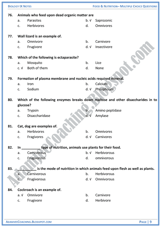 food-and-nutrition-multiple-choice-questions-biology-notes-for-class-9th