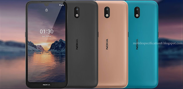 Nokia 1.3 Full Specifications & Parameters : Cyan, Charcoal and Sand colors, Micro USB port (2.0), Qualcomm QM215, single camera, LCD display, 5W charge and more information.