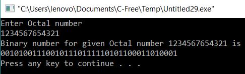 Octal to Binary Conversion in C