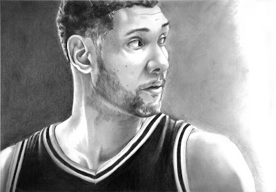 A Pencil/Graphite Sketch of San Antonio Spurs Power Forward and Centre Tim Duncan