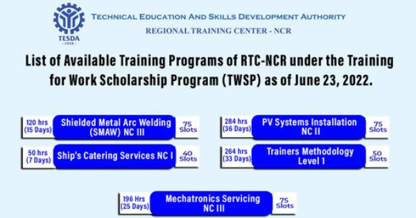 TESDA rtc-ncr free training