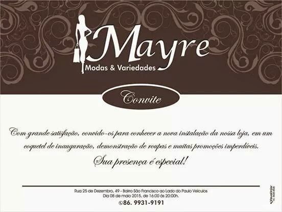 Convite: Loja Mayre Modas e Variedades