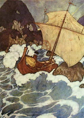 A ship from Arabian Nights book by Edmund Dulac 