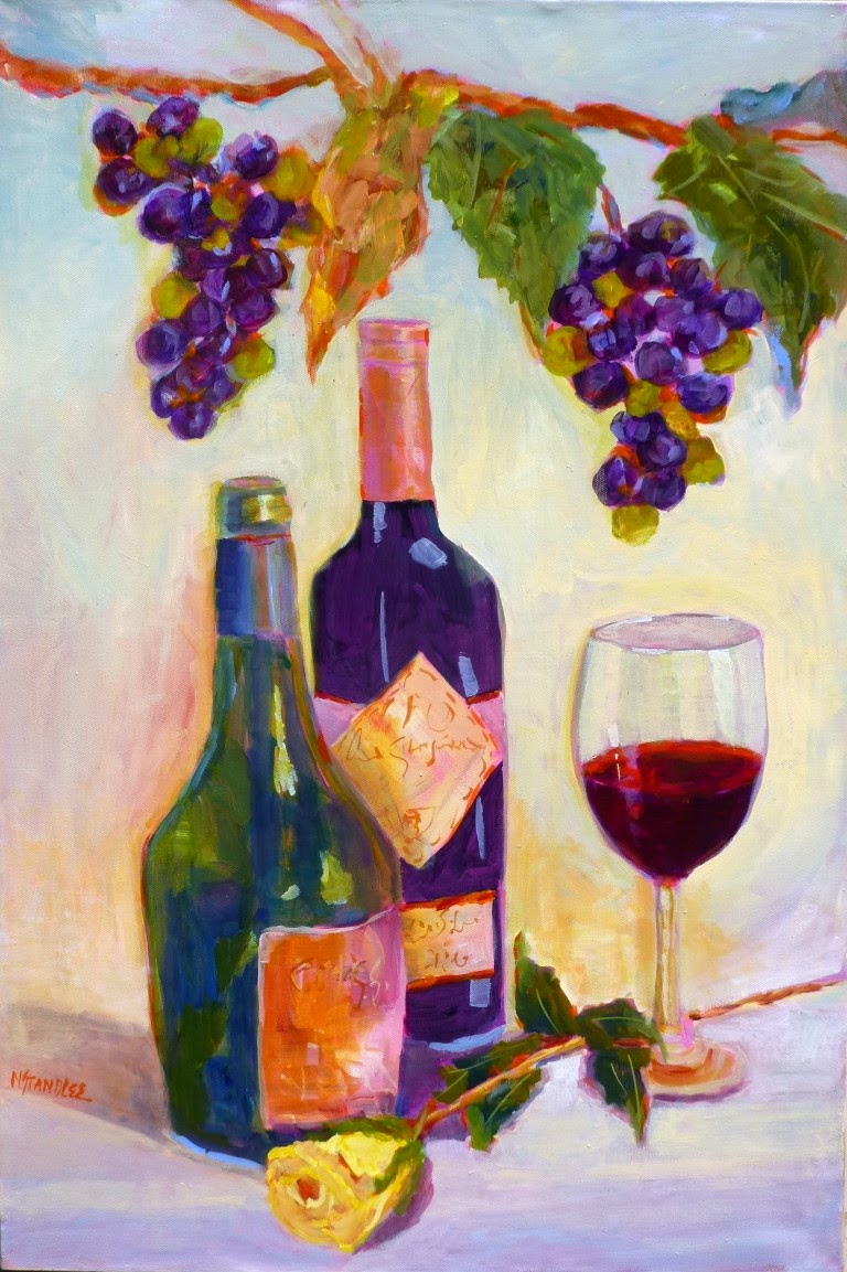 Nancy Standlee Fine Art: Wine And Yellow Rose, Acrylic Painting, Old Post Office Museum And Art Center, Graham, Texas By Texas Artist Nancy Standlee