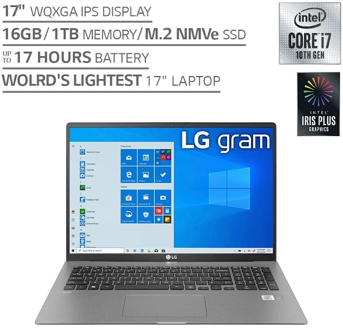 LG Gram Laptop - 17" IPS WQXGA (2560 x 1600) Intel 10th Gen Core i7 1065G7 CPU, 16GB RAM, 1TB M.2 NVMe SSD (512GB x2), 17 Hour Battery, Thunderbolt 3 - 17Z90N (2020)