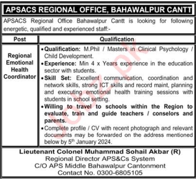 Army Public School & College APS&C Management Jobs In Bahawalpur 2023